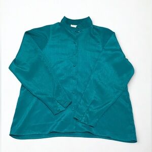 Oscar de la Renta Turquoise Button-Up Blouse